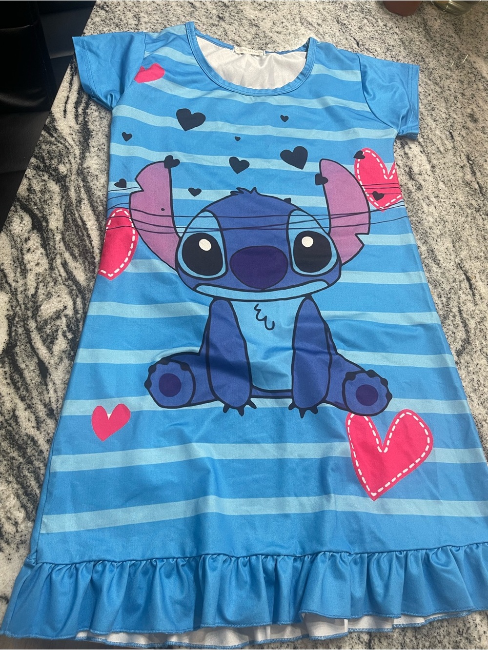 Girls Blue Stitch Heart Nightgown Kids Pajama Dress